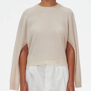 Tibi Feather Weight Cashmere Open Sleeve Cocoon Sweater, Size M, Butter Cream